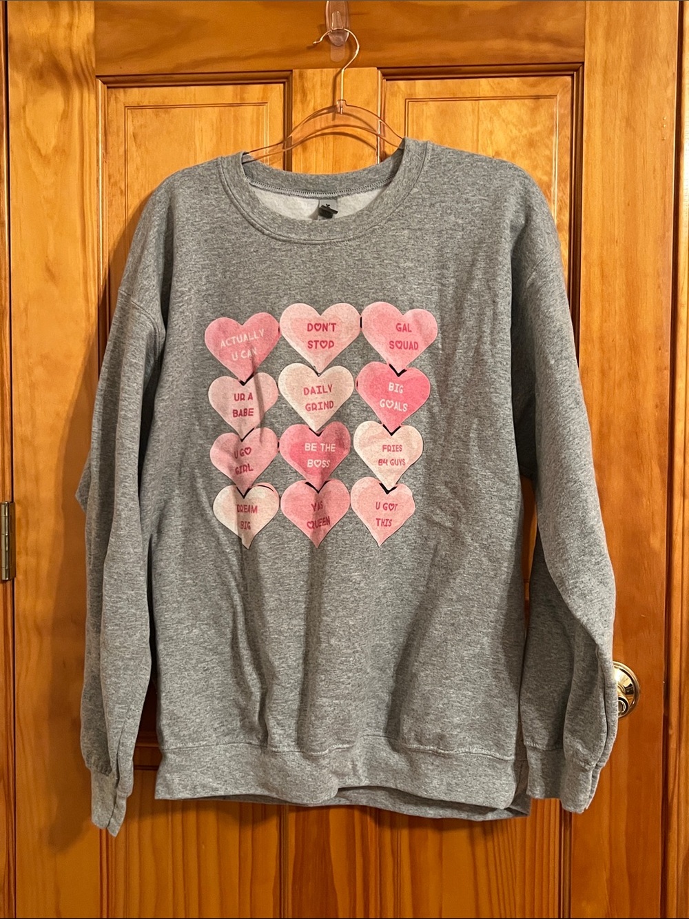 Gray Sweatshirt with Pink Heart Graphics - Women Sweater